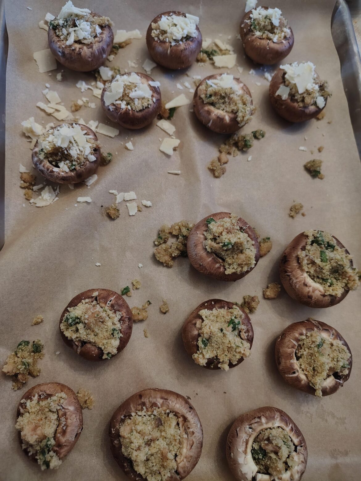 Using the green part of my walking onions in stuffed mushrooms!