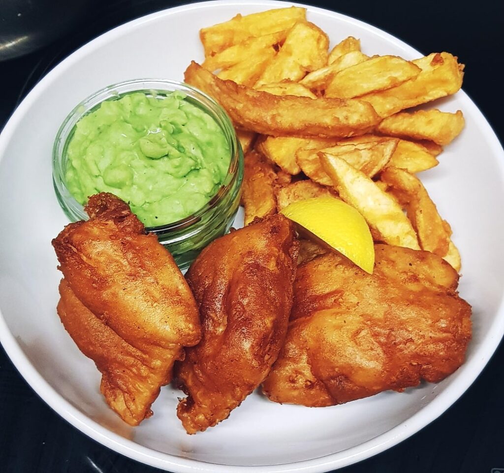 Homemade Beer Battered Cod and Marrowfat Mushy Peas... Chips from the Chippy 🤤