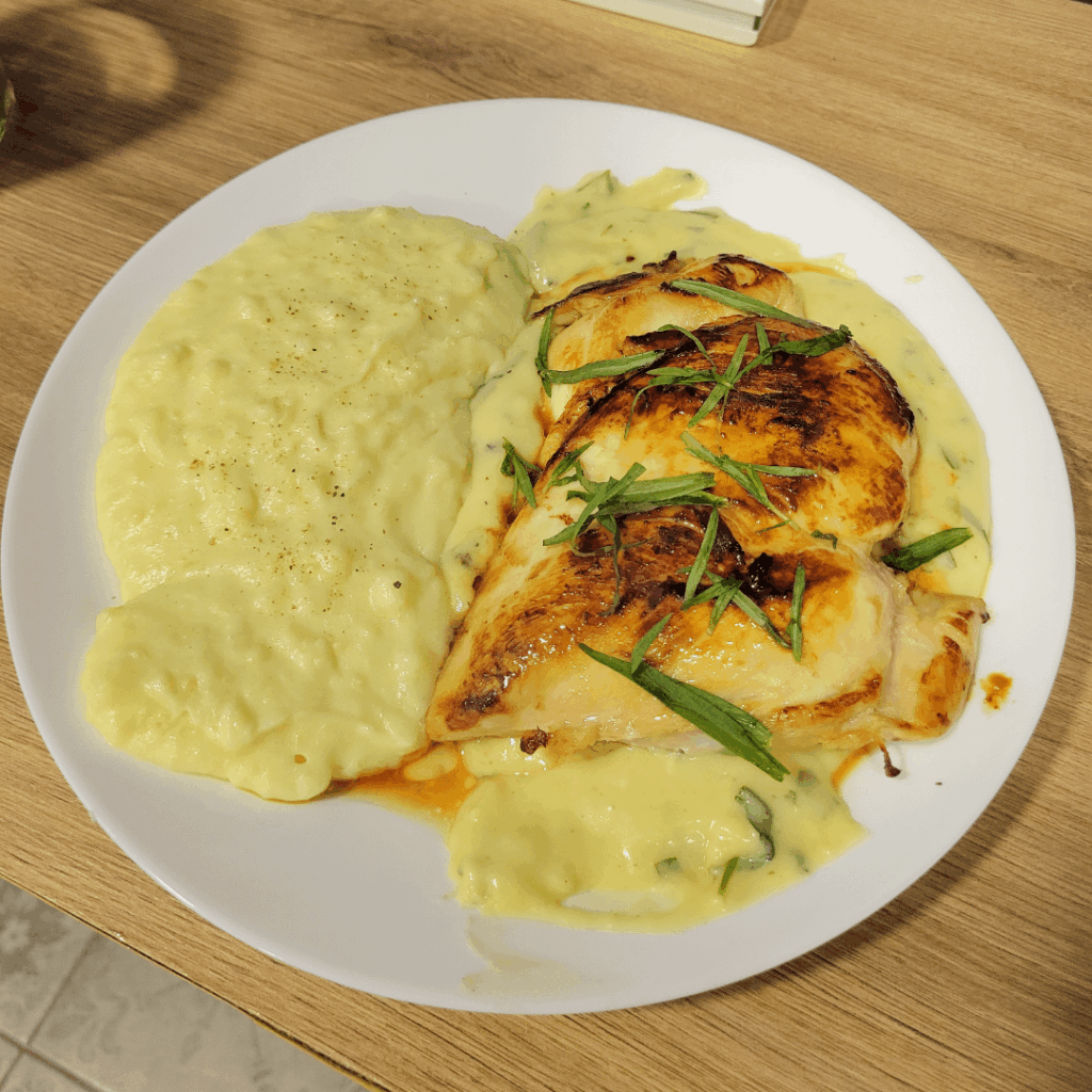 Realized too late the sauce for my chicken would look exactly like the mashed potato on the side