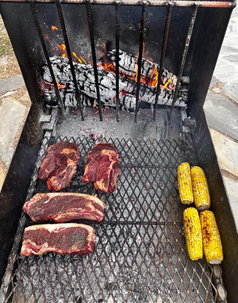 Grass fed NY strip, grocery store ribeye.