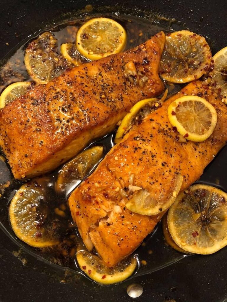 [OC] honey garlic glazed salmon for late lunch