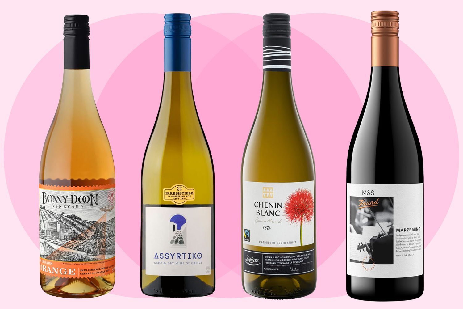 Collage of four wine bottles.