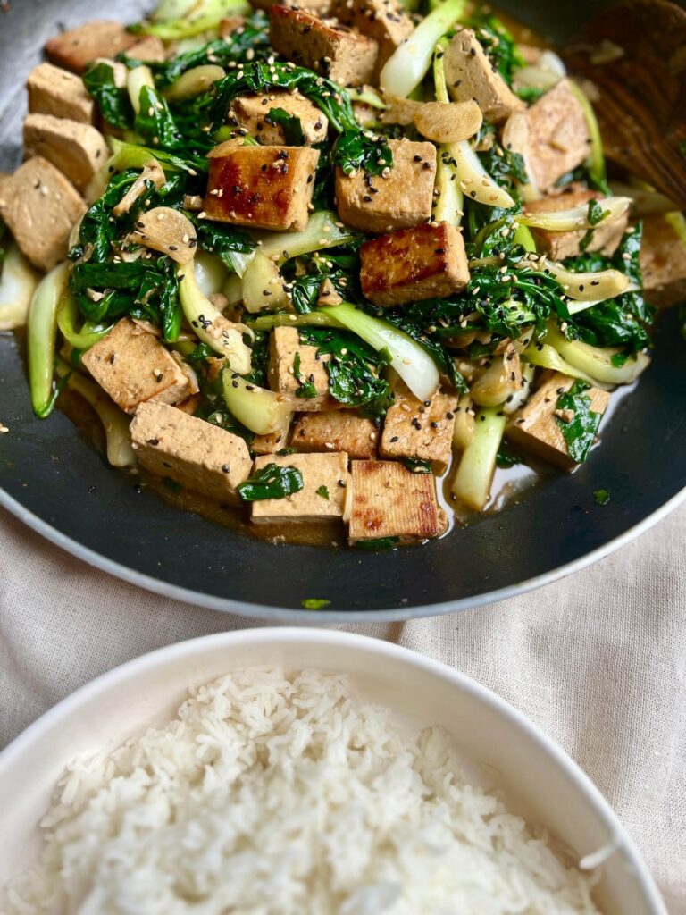Tofu, spinach and bok choy stir fry Tofu, spinach and bok choy stir fry