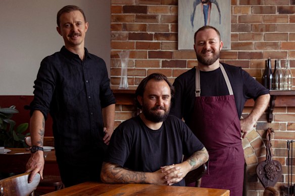 Matt Fitzgerald, Harry Levy and Nik Hill when they opened Porcine in 2021.