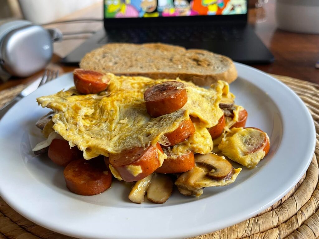 Eggs, sausage, mushroom and cheese mix-up… Eggs, sausage, mushroom and cheese mix-up...