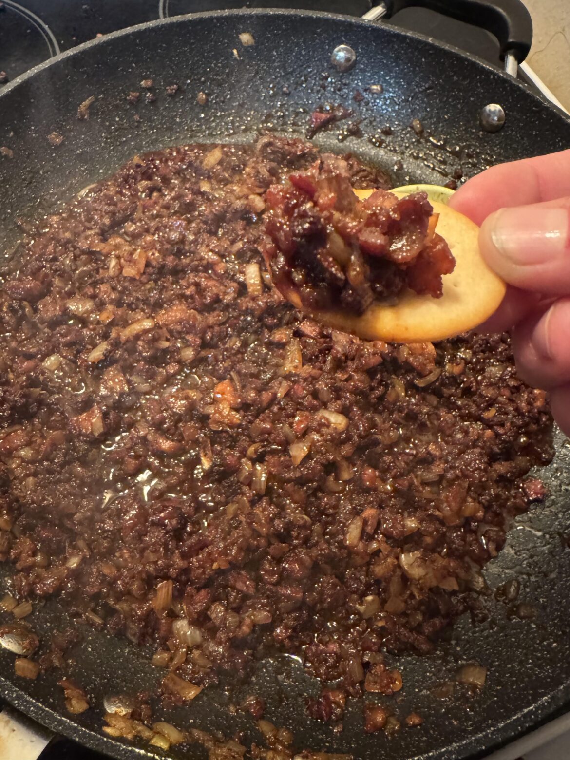 Vegan Bacon Onion Jam… perfect smothered on a burger!