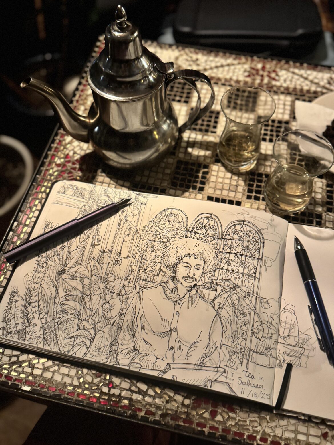 Sketching in Moroccan cafe