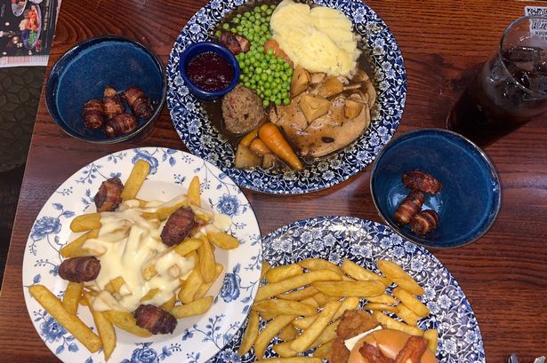 The Wetherspoons Christmas dinner along with festive loaded fries and the big cheese burger