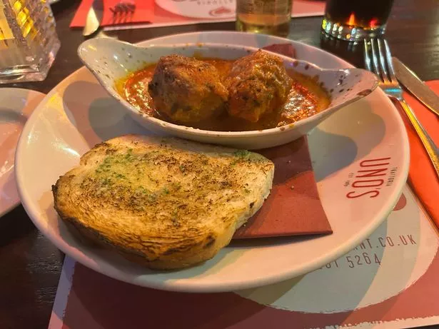 Meatballs in a Napoli sauce served with toasted Garlic Ciabatta, at Uno's Trattoria on the Newcastle Quayside