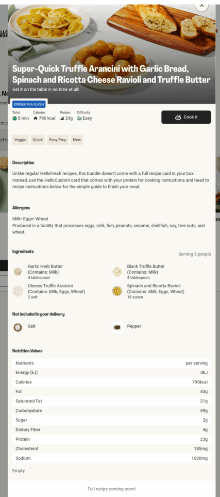 Did anyone else get this (Super-Quick Truffle Arancini with Garlic Bread, Spinach and Ricotta Cheese Ravioli and Truffle Butter) this week? Did anyone else get this (Super-Quick Truffle Arancini with Garlic Bread, Spinach and Ricotta Cheese Ravioli and Truffle Butter) this week?