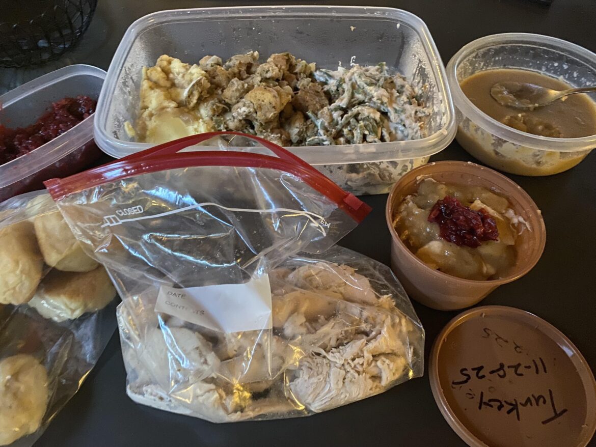 Making freezer cups from Thanksgiving leftovers