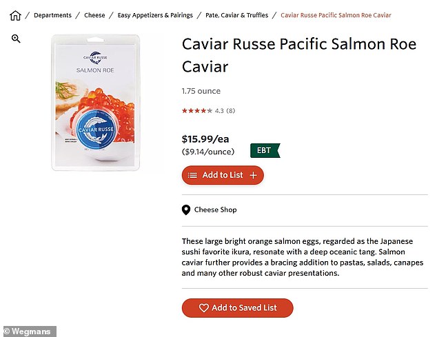 Some items available for SNAP is $145 caviar at Wegmans