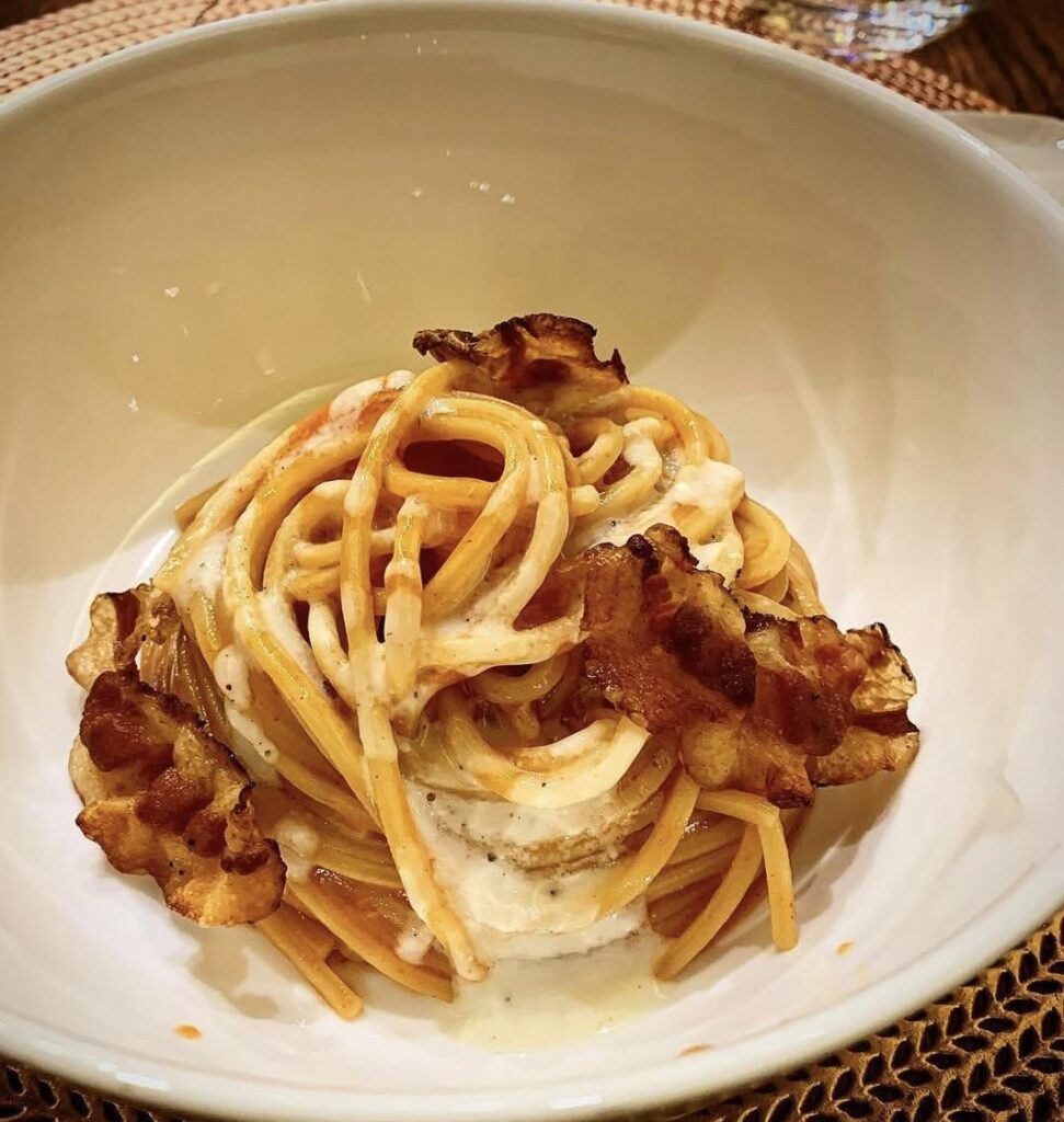 Carbonara with parmesan reduction