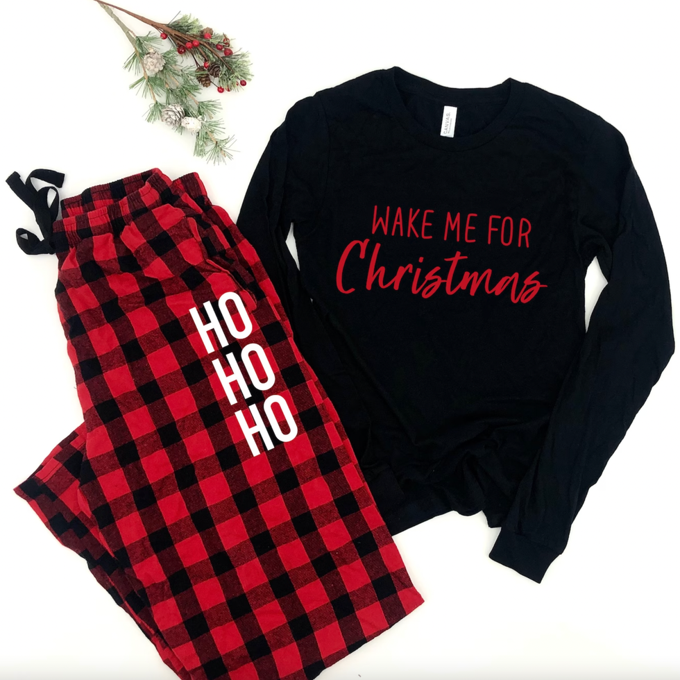 'Wake Me Up For Christmas' Buffalo Check Pajama Set