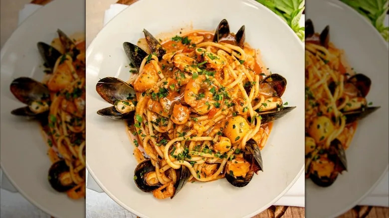 Seafood red sauce spaghetti