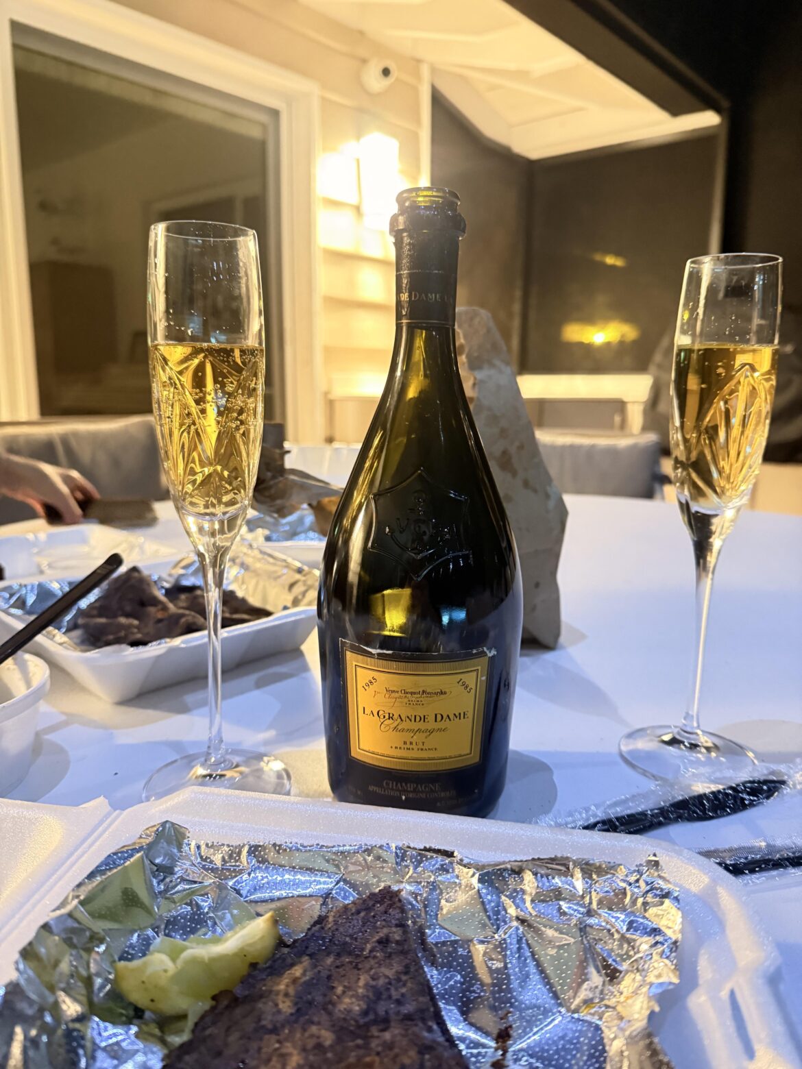 Celebrating the sale of our home with some ‘85 La Grande Dame and Tacos