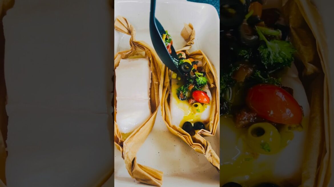 Mediterranean Baked Cod in Parchment  Healthy & Easy Fish Recipe / #fish #cooking #food #shortvideo