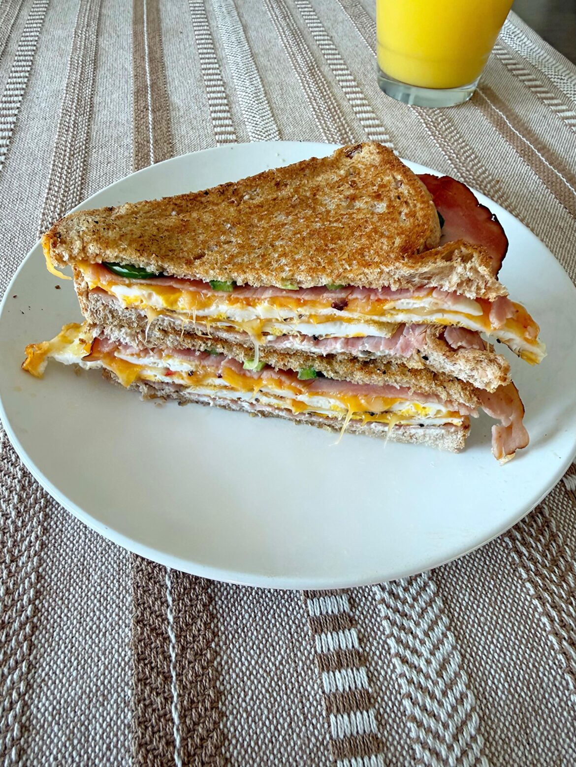 Pan fried ham egg and cheese sandwich