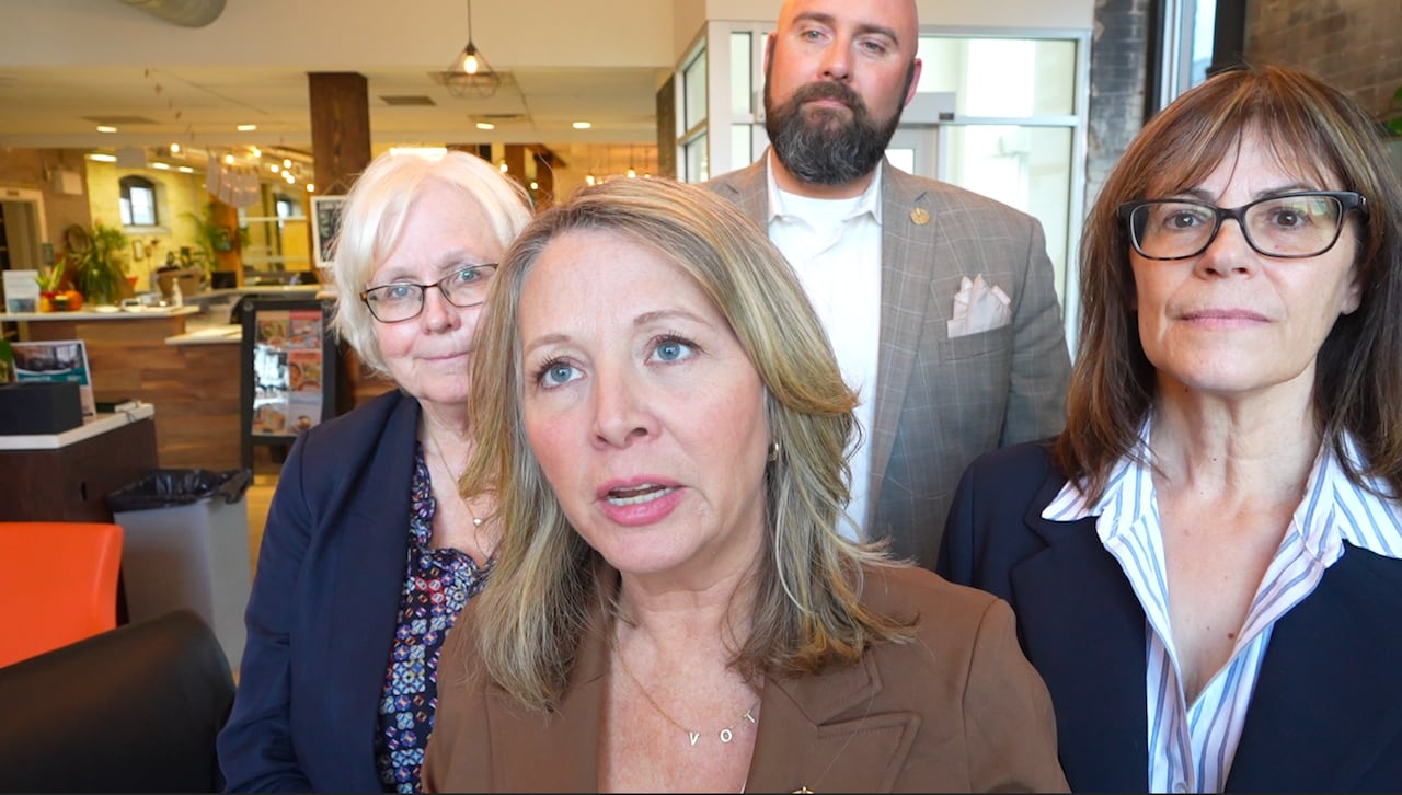 NDP leader Marit Stiles with 3 London New Democrat MPPs