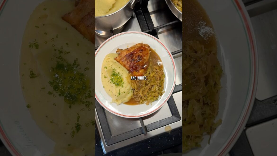 Garlic Mashed Potatoes, Miso Braised Chicken and Gravy. White Wine Cabbage. Garlic Mashed Potatoes, Miso Braised Chicken and Gravy. White Wine Cabbage.