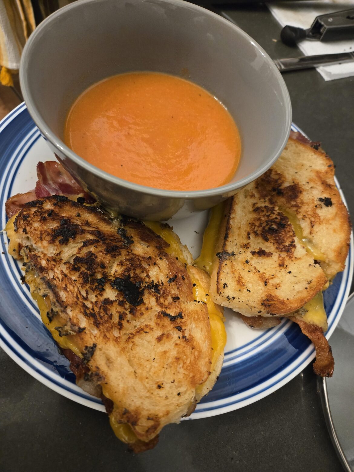 What do you think of my bacon grilled cheese with homemade tomato soup?