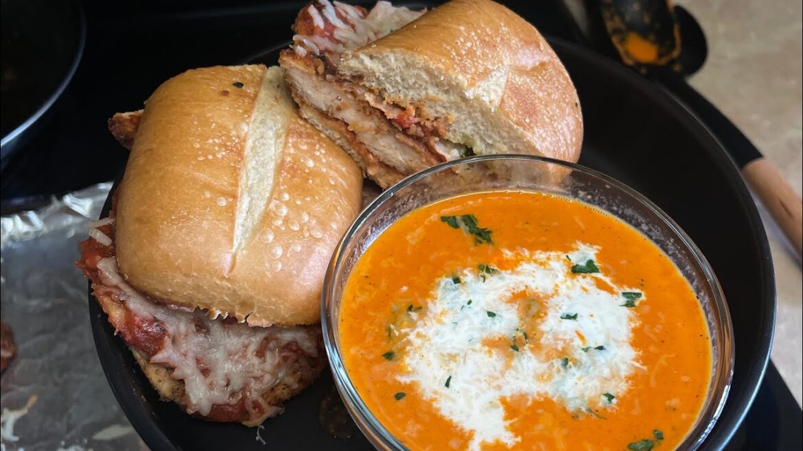 How To Make A Creamy Roasted Red Pepper Soup With Chicken Parmesan Sandwhiches