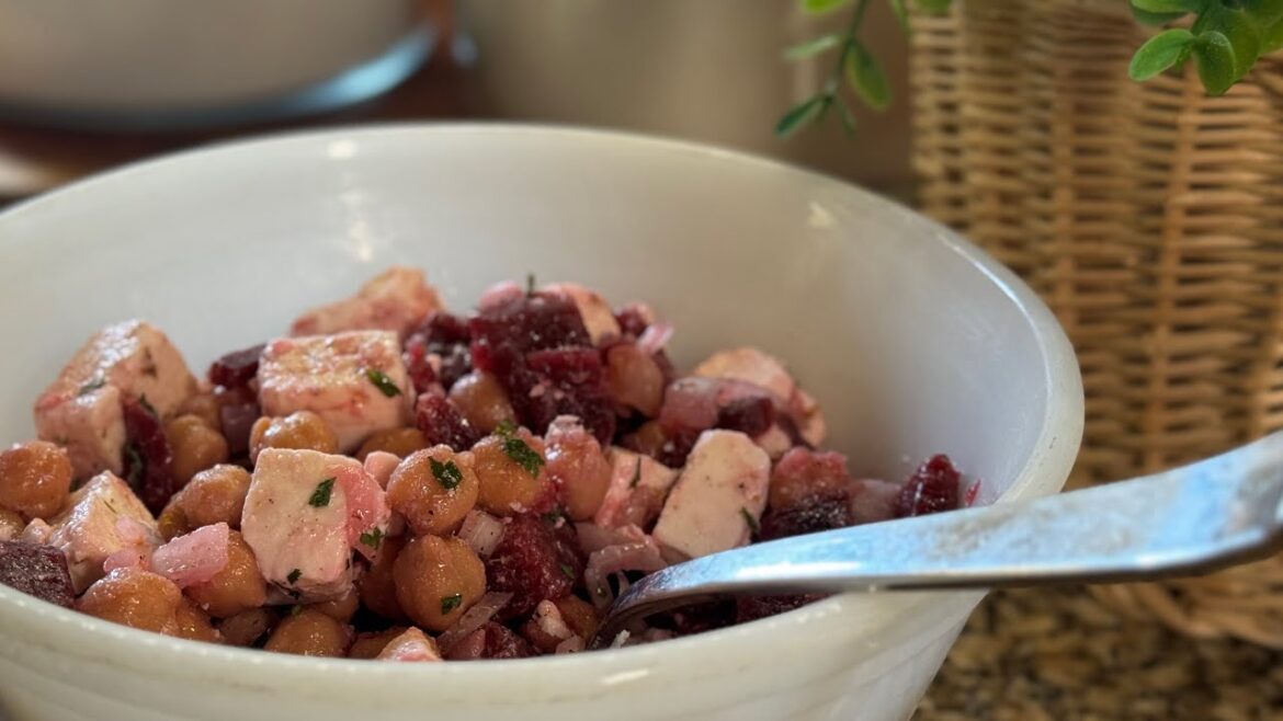 Chick pea ,beet and feta salad with lemon garlic vinaigrette