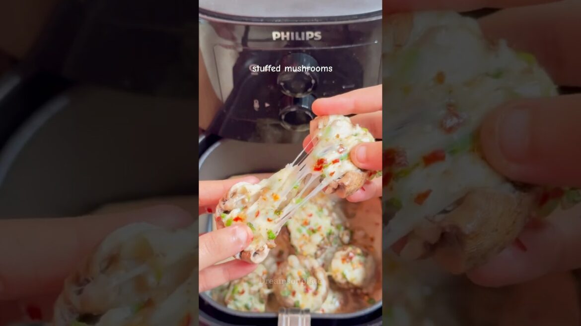 Cheesy Stuffed Mushrooms in Air Fryer | Easy Snack Recipe | Cheesy Snacks | Cheesy Mushroom #cheesy