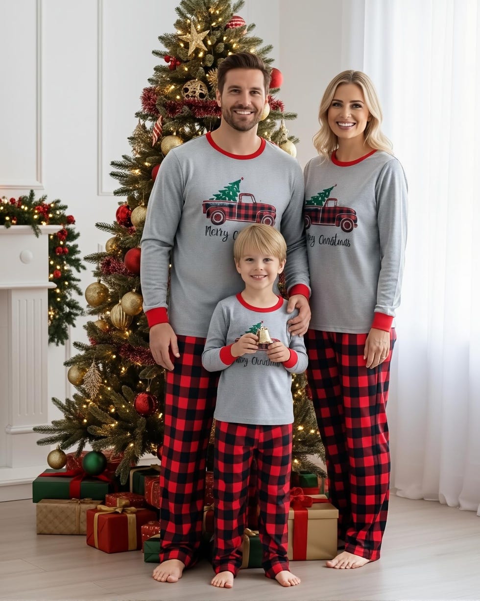 Plaid Truck Family Pajamas Sets 