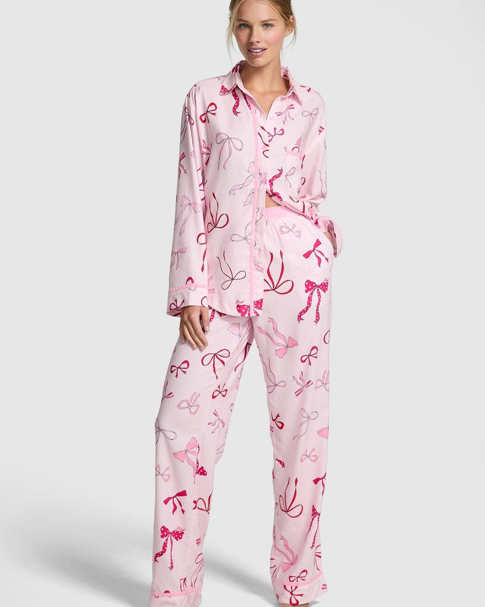 Pink Tulip Bows Flannel Pajama Set