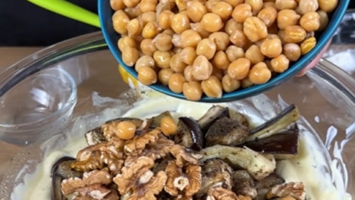 Easy Roasted Eggplant Salad with Creamy Mustard Sauce.