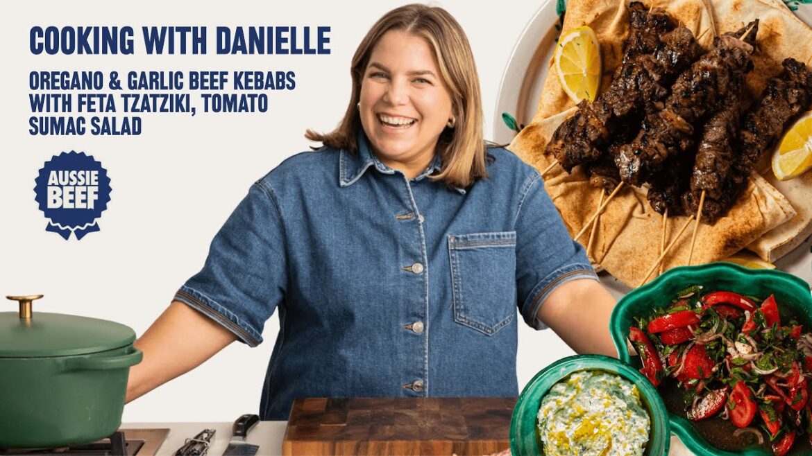 Juicy Beef Kebabs with Feta Tzatziki & Tomato Sumac Salad | Cooking with Danielle