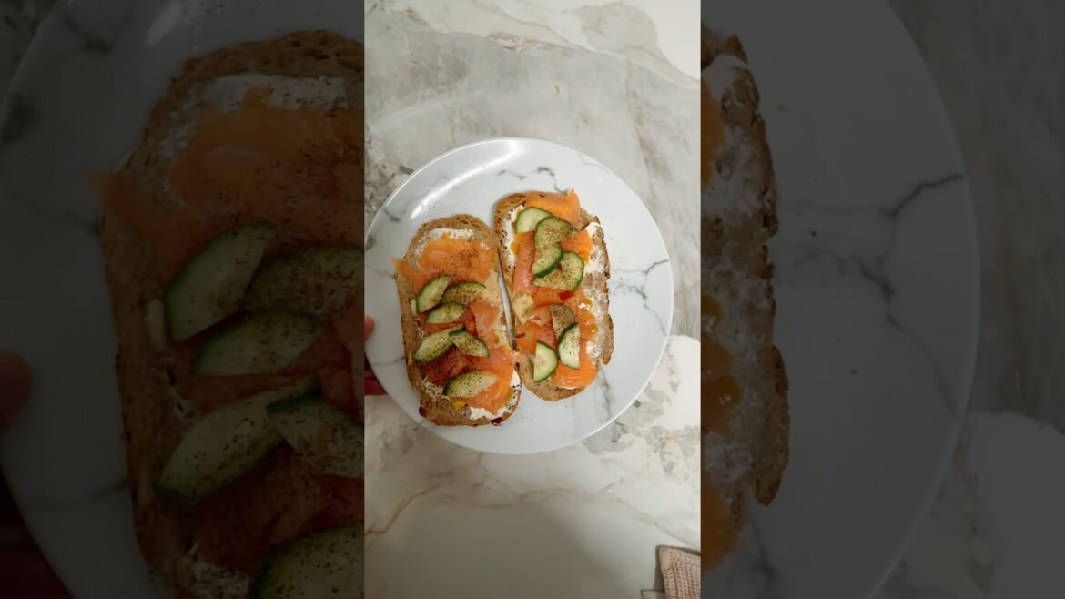Smoked salmon, cream cheese, cucumber on sourdough toast #girldinner #smokedsalmon #sandwich
