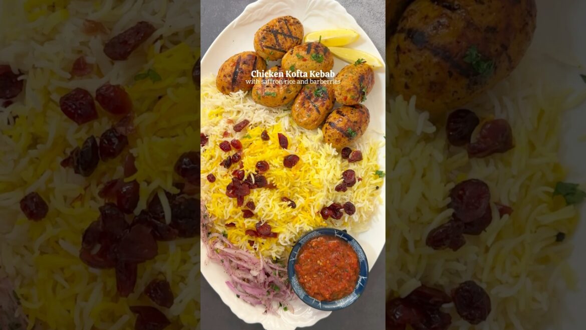 Chicken Kofta kebab with saffron rice #quickrecipes #arabicfood #saffron #kebab #kofta #yummy #food