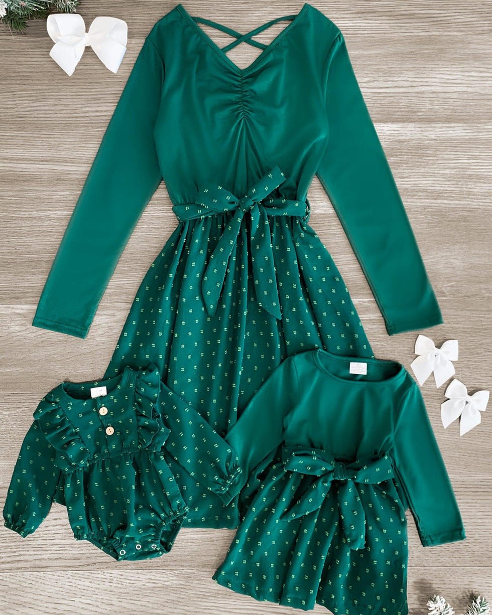 Mom & Me Green Swiss Dot Dress