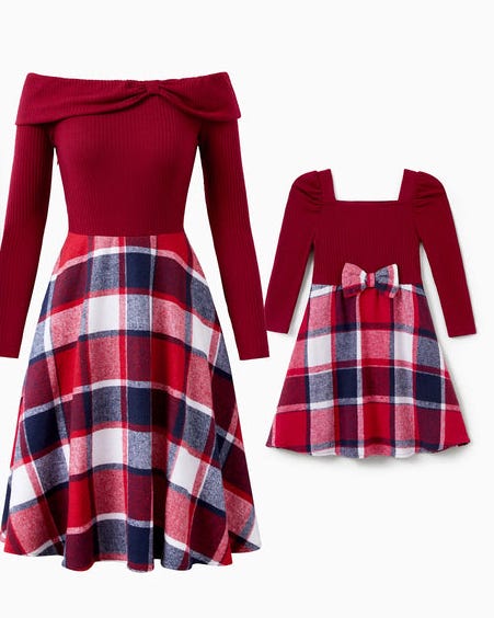 Matching Plaid Splicing Knitted Dresses
