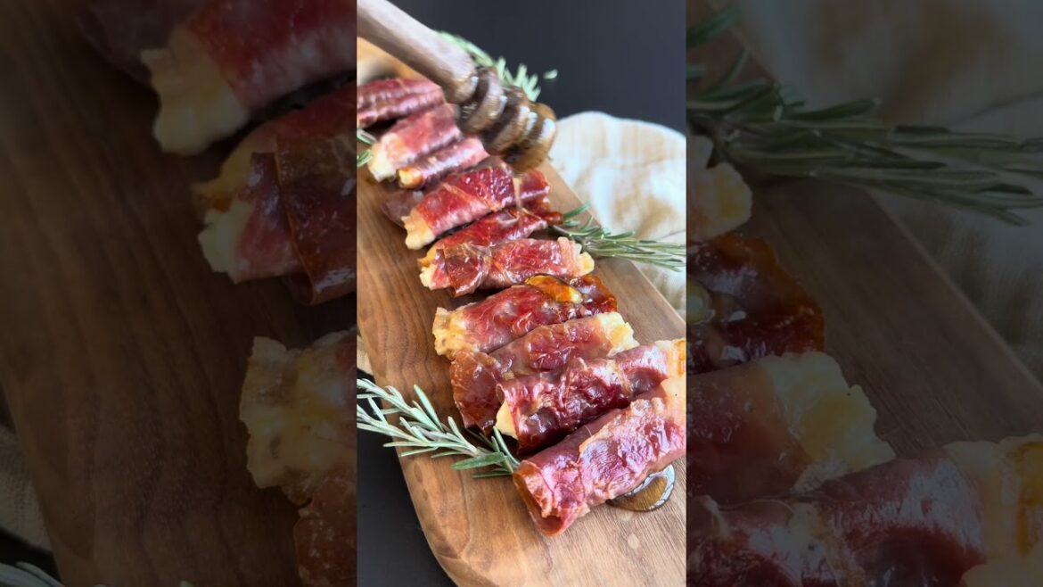 Crispy Prosciutto Wrapped Boursin Cheese with Honey and Chopped Nuts!