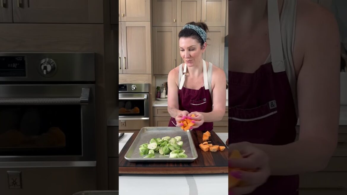 Roasted Brussels Sprout Salad with Sweet Potatoes & Honey Mustard Dressing #easyrecipe #veggies