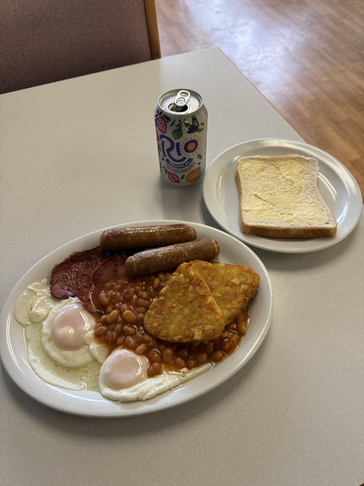 Full English, extra hash, extra egg - £12.50 with drink
