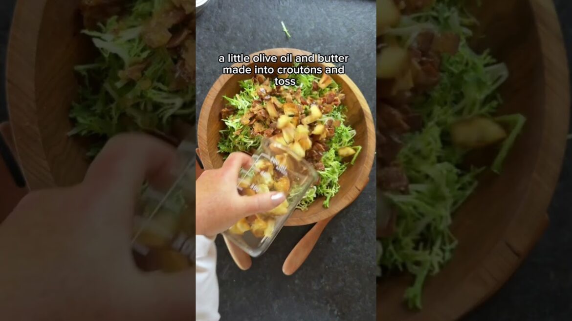 Lyonnaise Salad a French Classic warm bacon shalllot vinegar dressing frisée poached eggs croutons