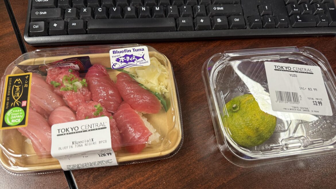 Blue Fin Nigiri, Tamari and Yuzu for lunch