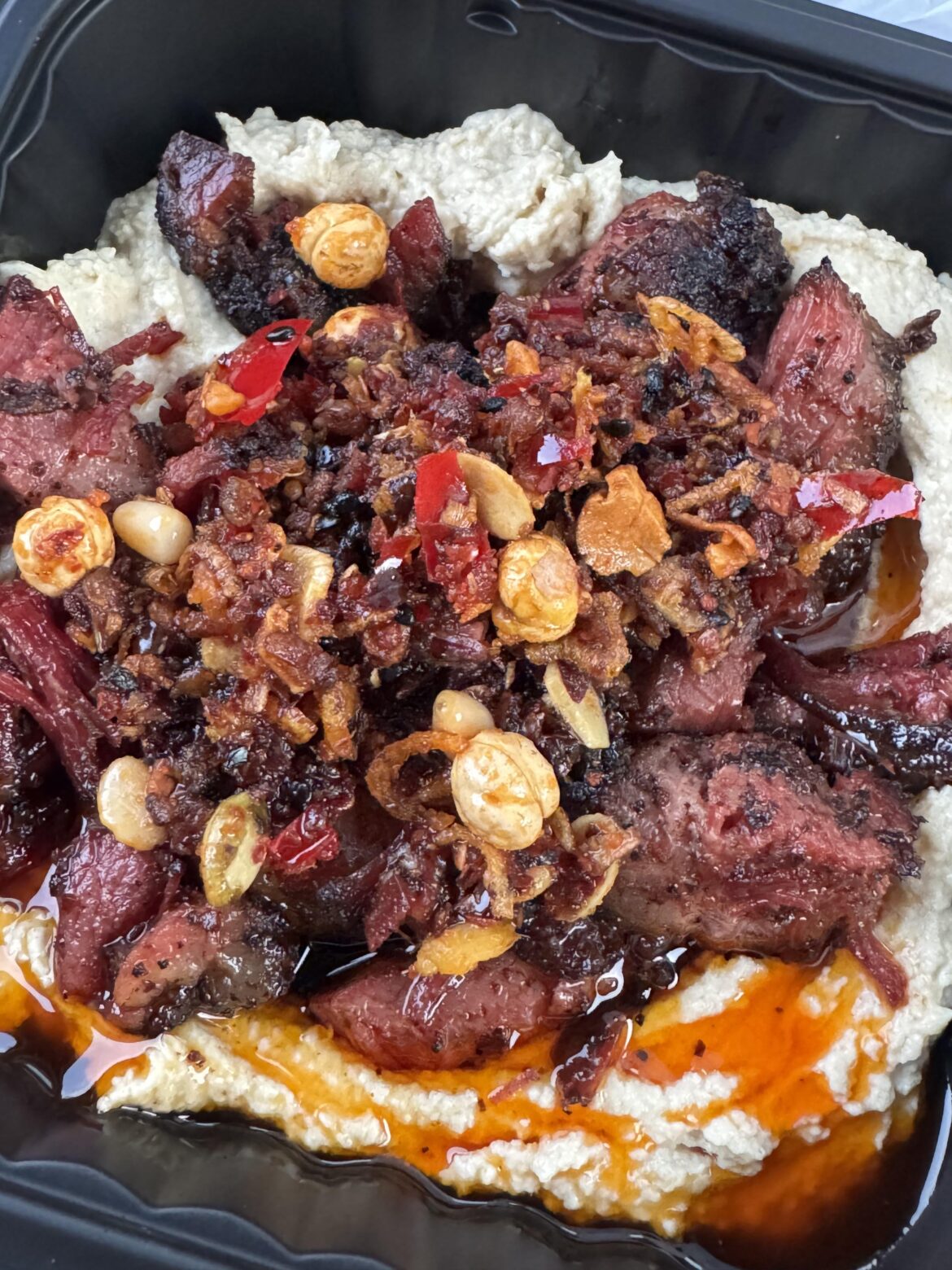 III Mas hummus with chili crisp with brisket add-on
