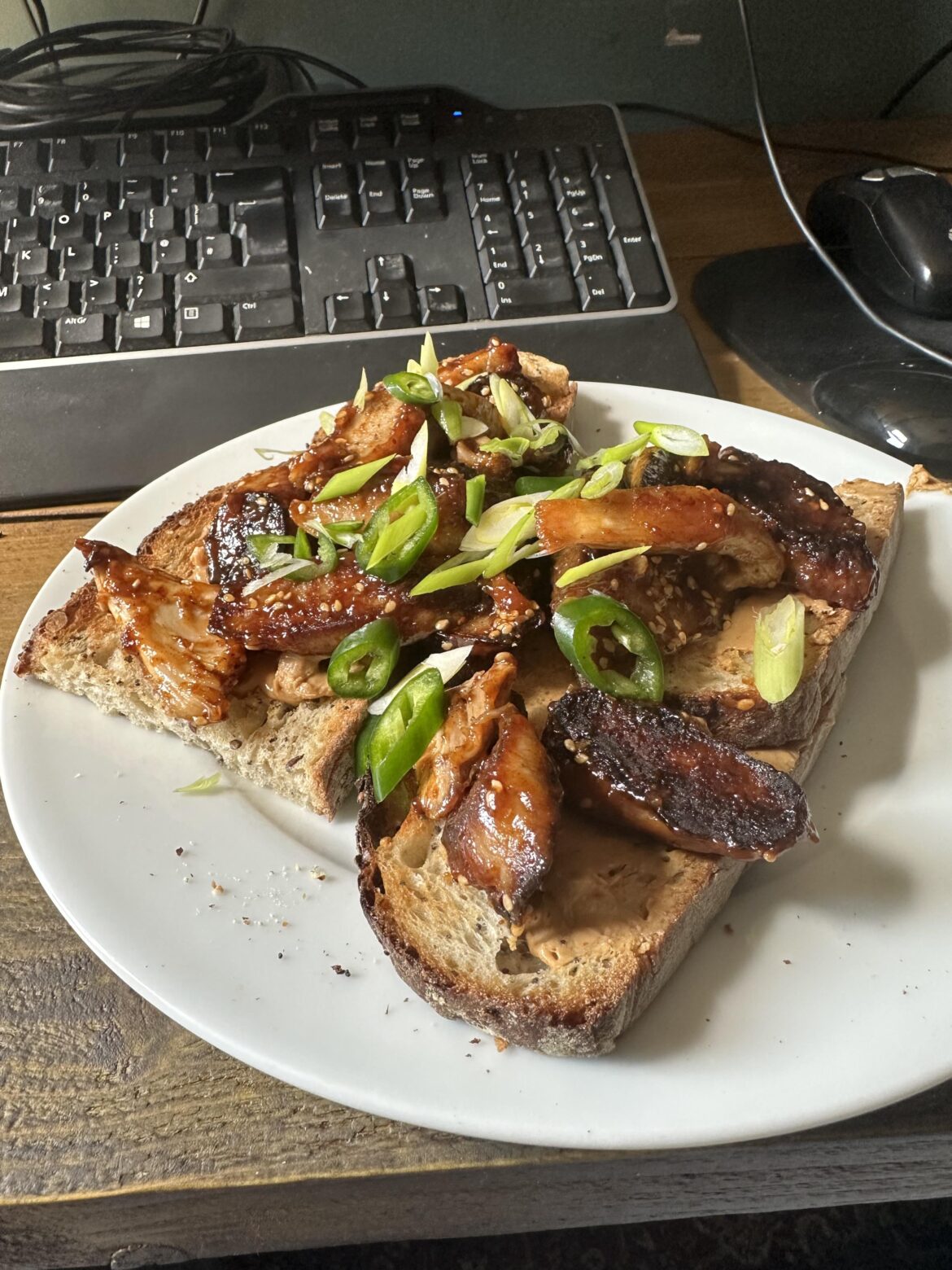 Lunch, Korean style sticky sausages.