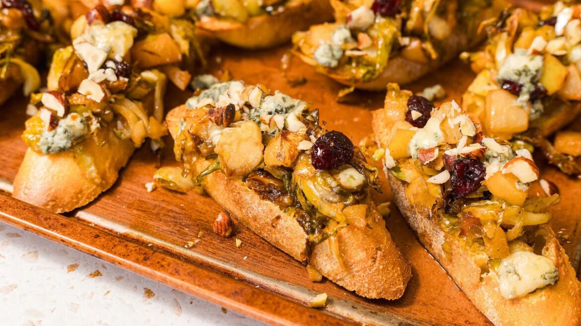 Our Fall Bruschetta Recipe Features Pears, Brussels Sprouts, And Gorgonzola Cheese