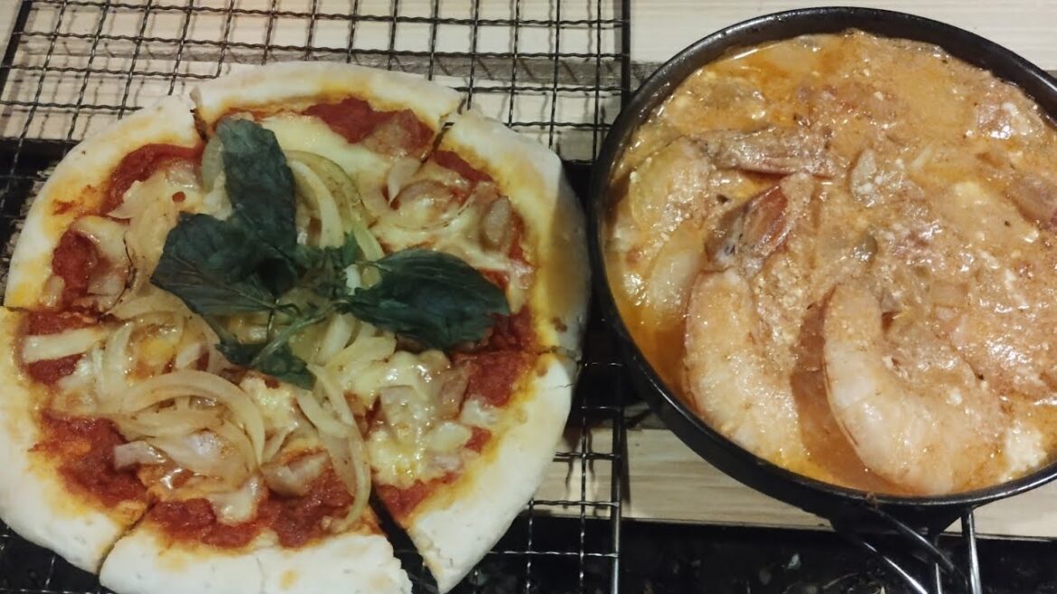 Greek shrimp saganaki. Simple solo camp in Japan