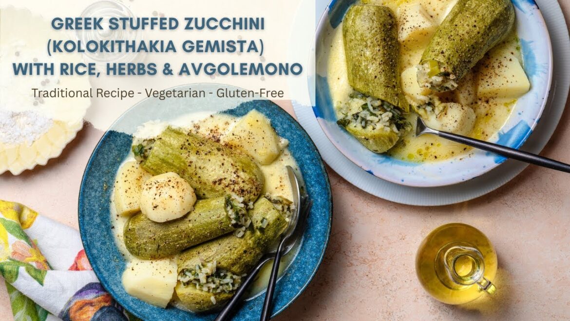 Greek Stuffed Zucchini (Kolokithakia Gemista) with Rice, Herbs & Avgolemono