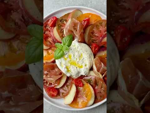 TOMATE PÊCHE & BURRATA #burrata #recette #recettefacile #recipe #summersalads #summerrecipes TOMATE PÊCHE & BURRATA #burrata #recette #recettefacile #recipe #summersalads #summerrecipes