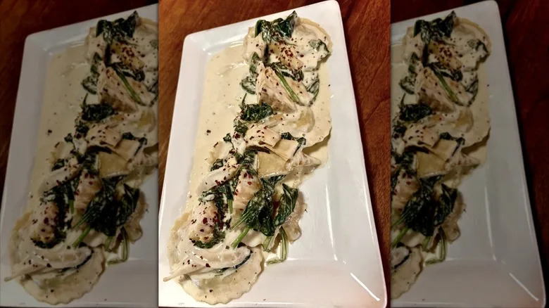 White sauce ravioli with mushrooms