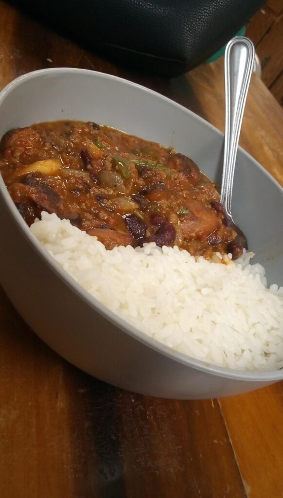 Spaced off a couple gummis and a few drinks. Had red beans and rice in mind, but it came out more chilli