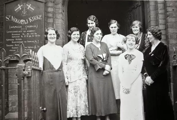 Members of Hull Danish Church on the steps of the original building at the Christmas bazaar in 1933